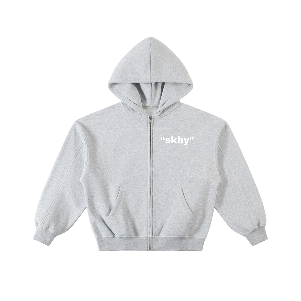 Contrast-Stitched Boxy Fleece Zip Hoodie