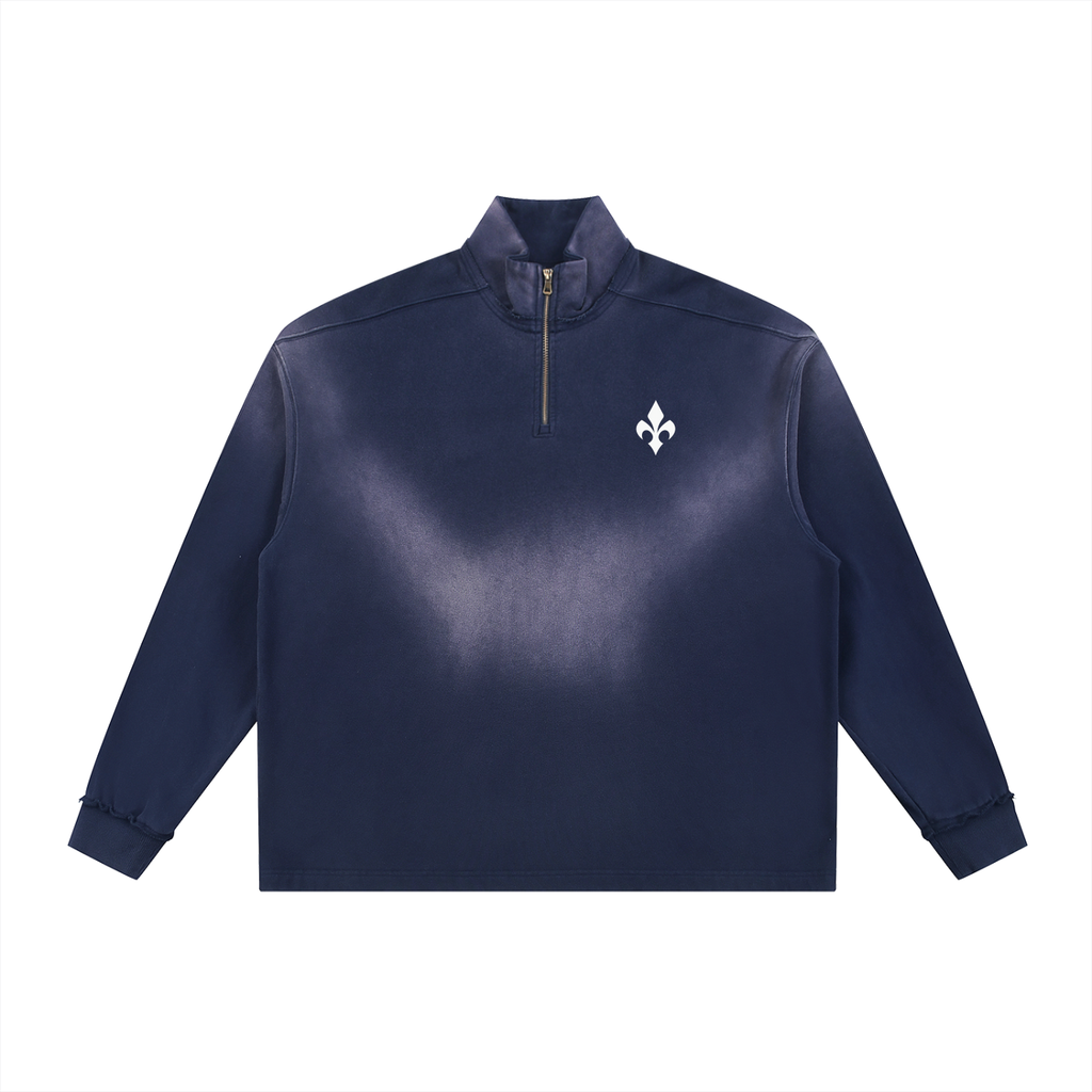 Sun Fade Raw Edge Quarter-Zip Sweatshirt