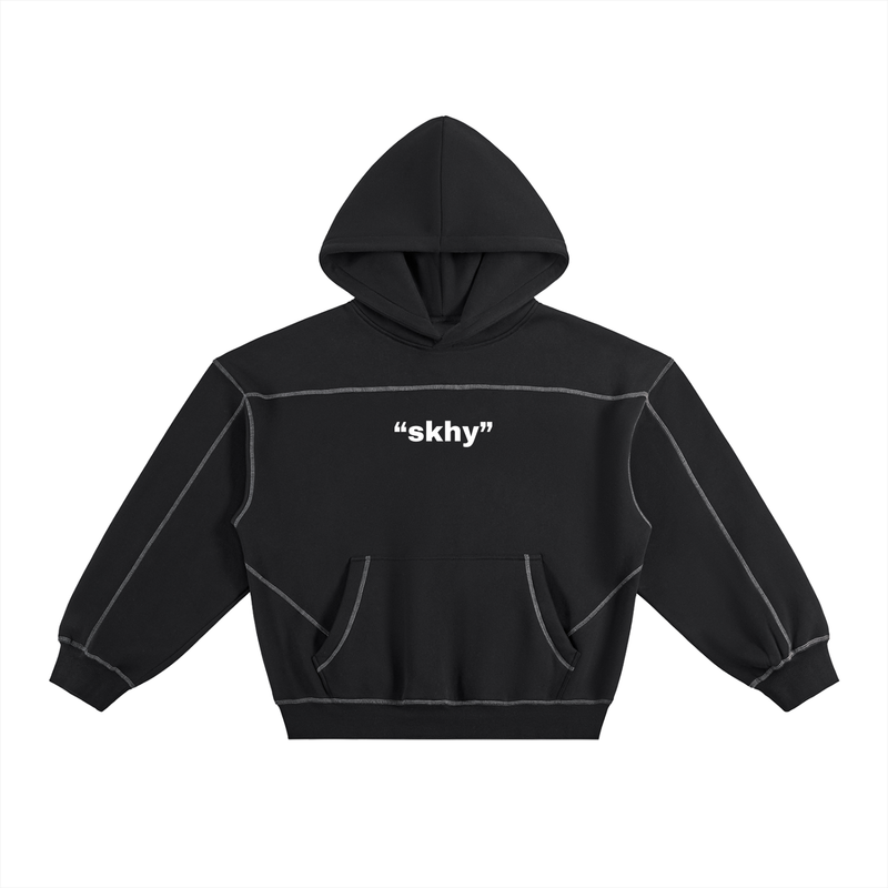 Contrast-Stitched Boxy Fleece Hoodie