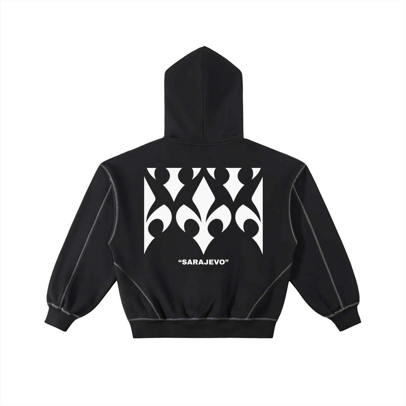 Contrast-Stitched Boxy Fleece Hoodie